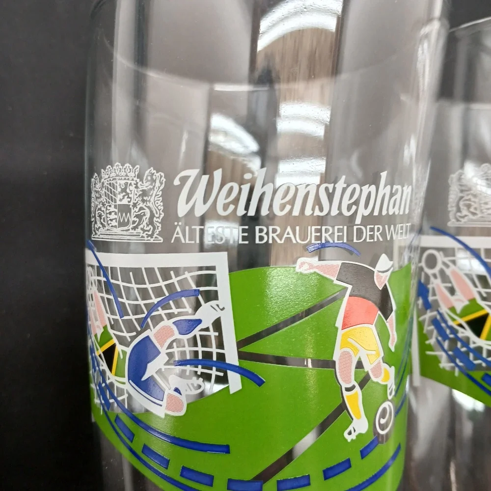 Weihenstephaner Beer Glasses 0.5L – Set of 2 Soccer Theme Pilsner Glasses German